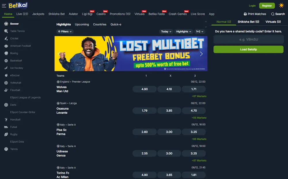 Betika Casino and Sportsbook Screenshot